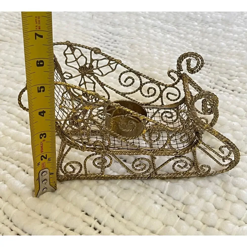 Christmas  Sleight Golden Wire Candle Holder New